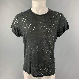 IRO Size XS Black Distressed Linen Crew-Neck T-shirt